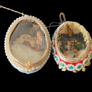 Vintage Christmas Egg Diorama Ornaments // Set of 2 // Real Eggs